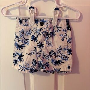 Janie and Jack White Shorts with Blue Floral & Bird Print